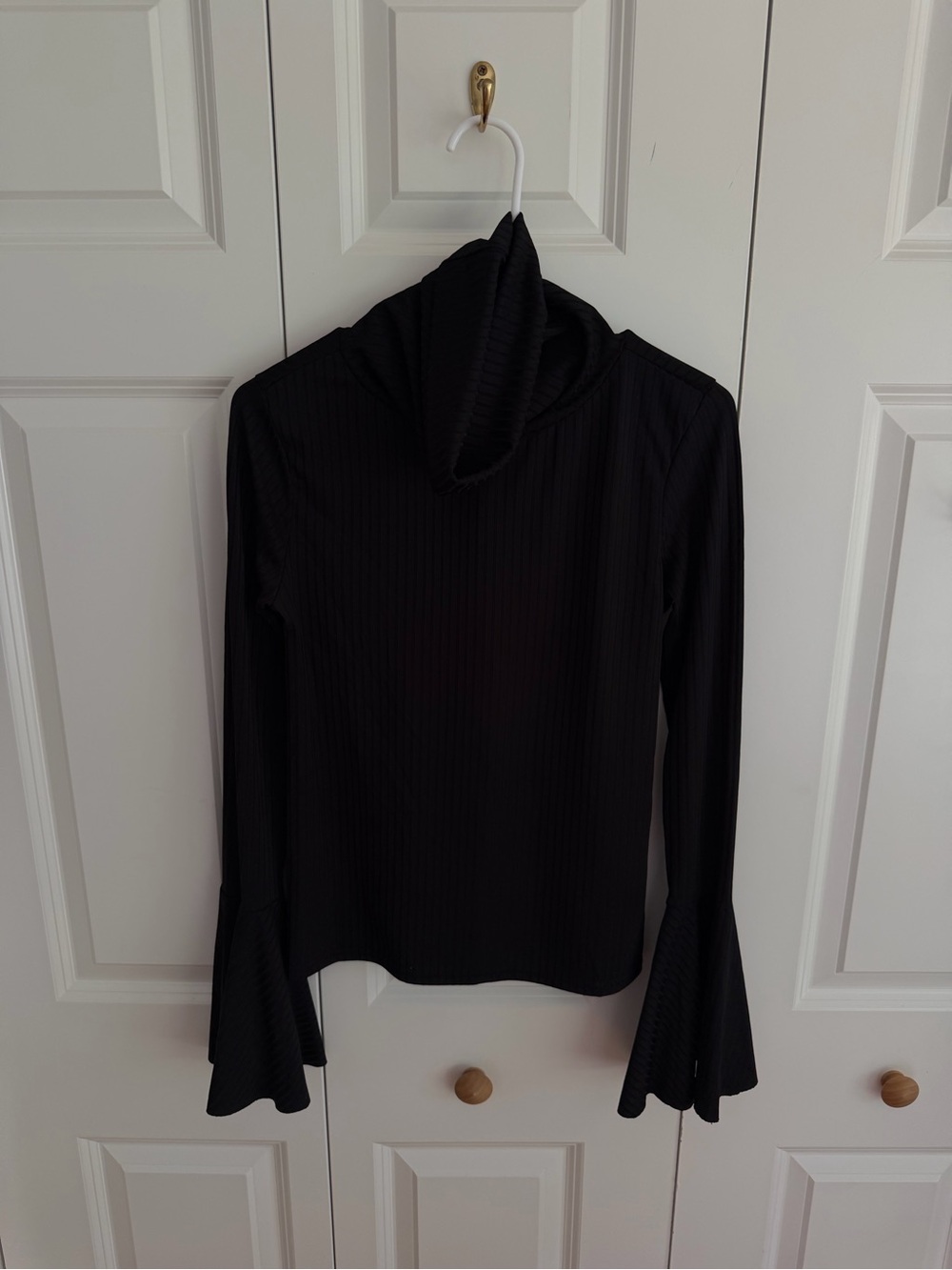 Nasty Gal Black Ribbed Bell-Sleeve Turtleneck